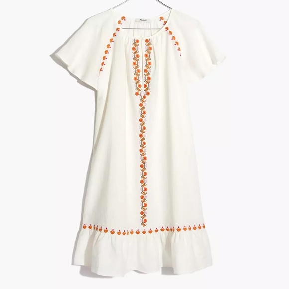Madewell Dresses & Skirts - Madewell NWOT Embroidered Linen-Blend Raglan Ruffle Mini Dress